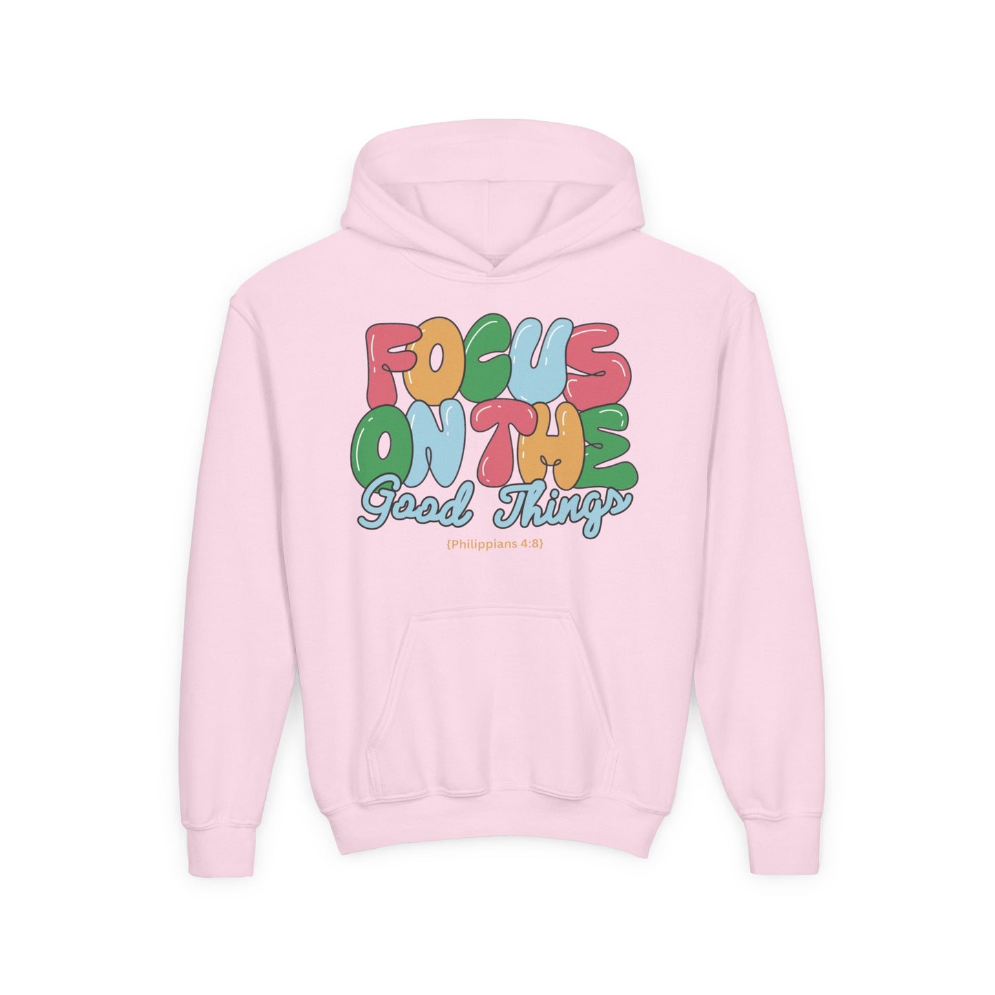 "Focus On The Good Things" Philippians 4:8 Youth Retro Hoodie