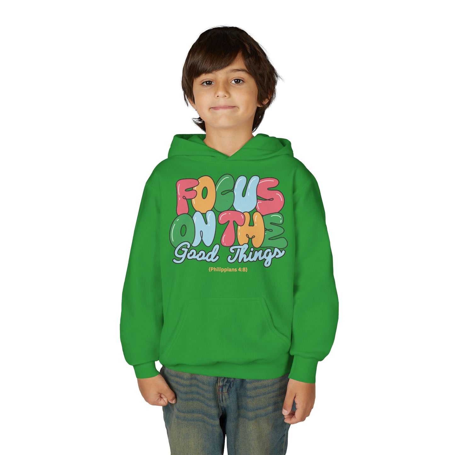 "Focus On The Good Things" Philippians 4:8 Youth Retro Hoodie