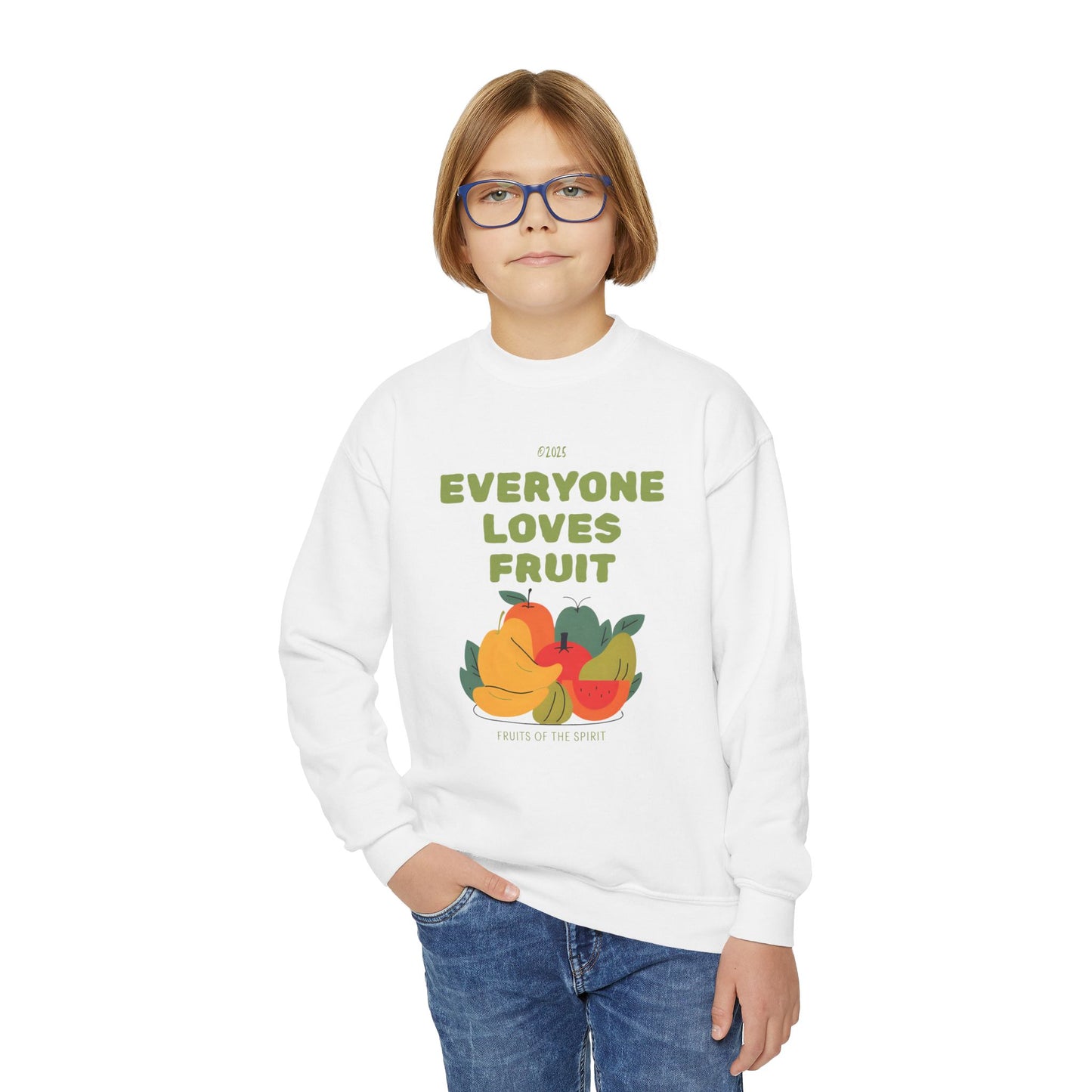 "Everyone Loves Fruit" Galatians 5:22-23 Youth Crewneck Sweatshirt
