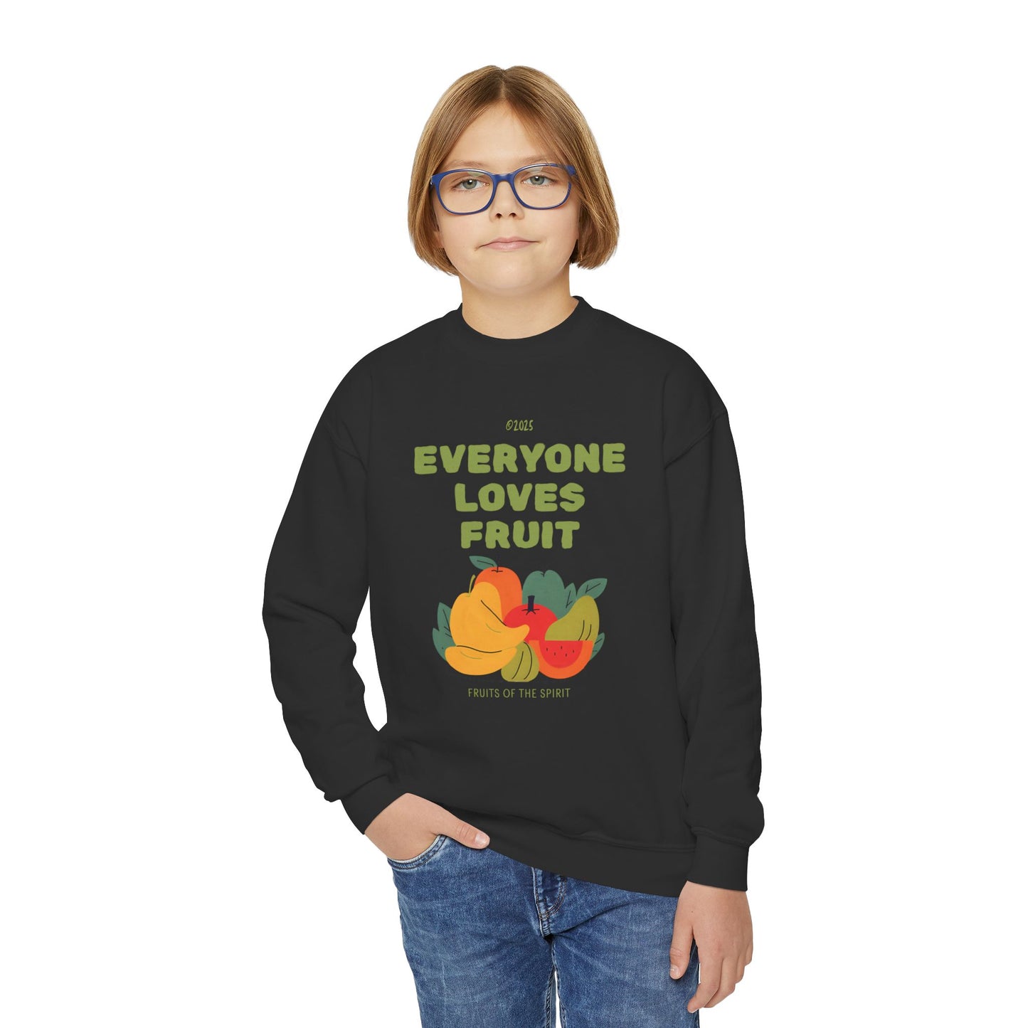 "Everyone Loves Fruit" Galatians 5:22-23 Youth Crewneck Sweatshirt