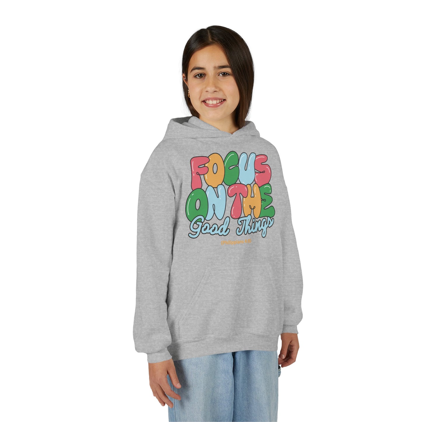 "Focus On The Good Things" Philippians 4:8 Youth Retro Hoodie