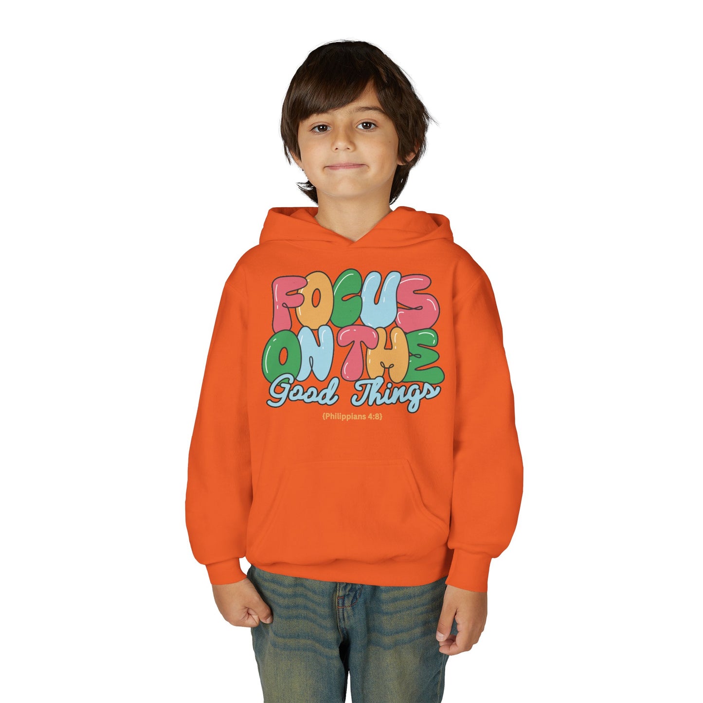 "Focus On The Good Things" Philippians 4:8 Youth Retro Hoodie