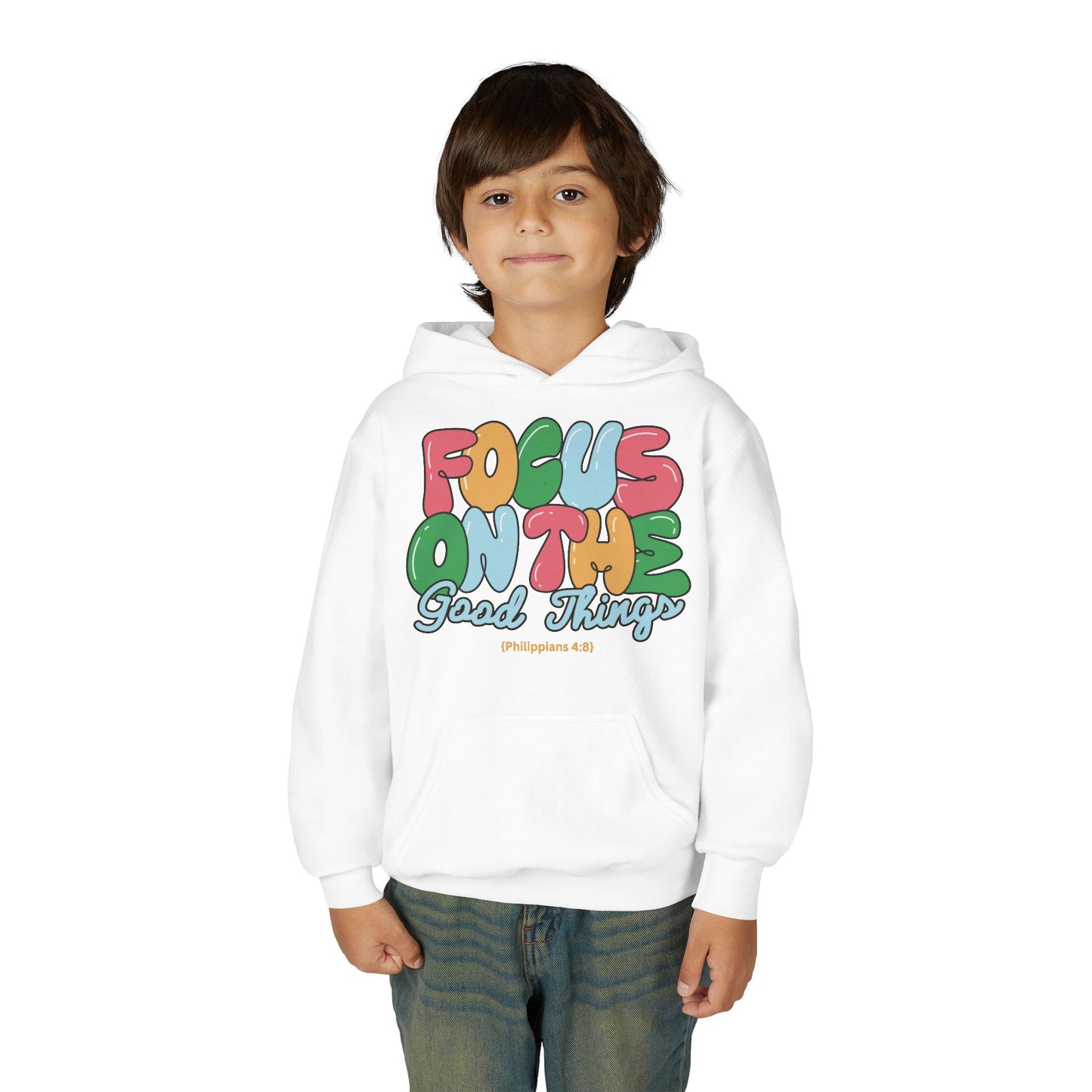 "Focus On The Good Things" Philippians 4:8 Youth Retro Hoodie