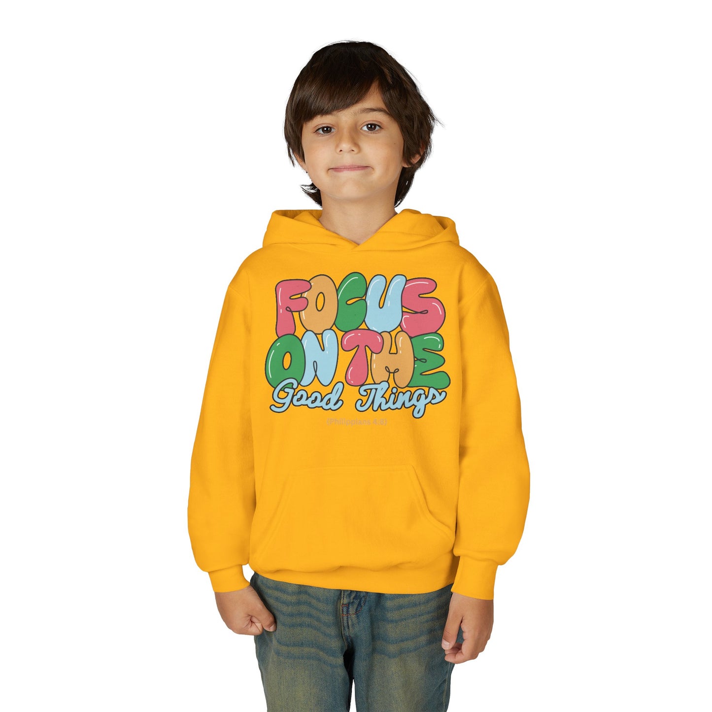 "Focus On The Good Things" Philippians 4:8 Youth Retro Hoodie