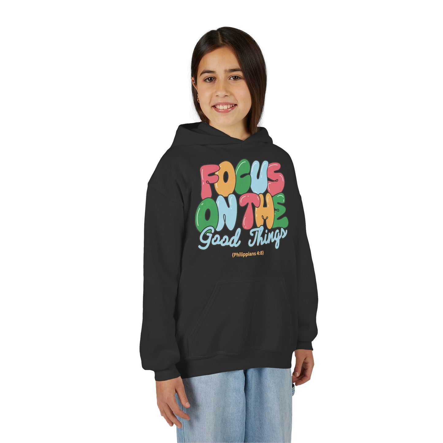 "Focus On The Good Things" Philippians 4:8 Youth Retro Hoodie