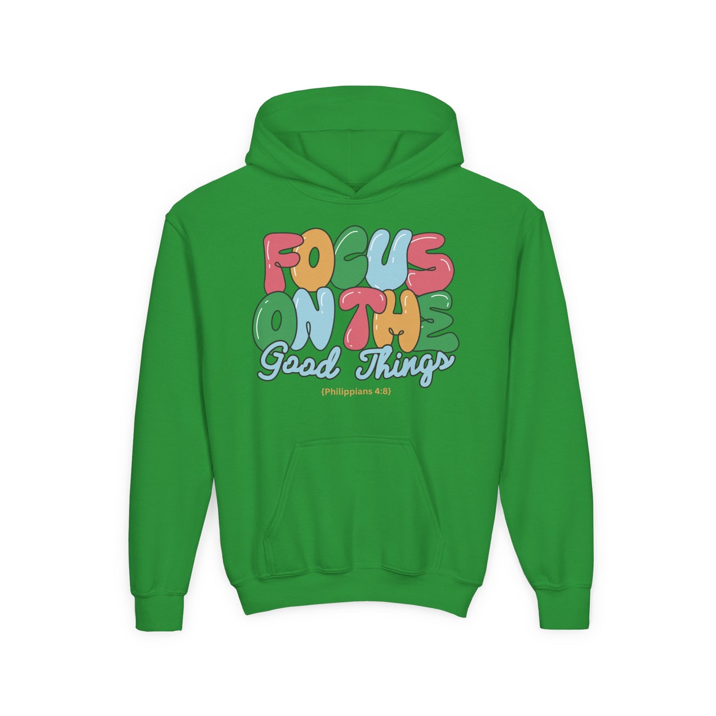 "Focus On The Good Things" Philippians 4:8 Youth Retro Hoodie
