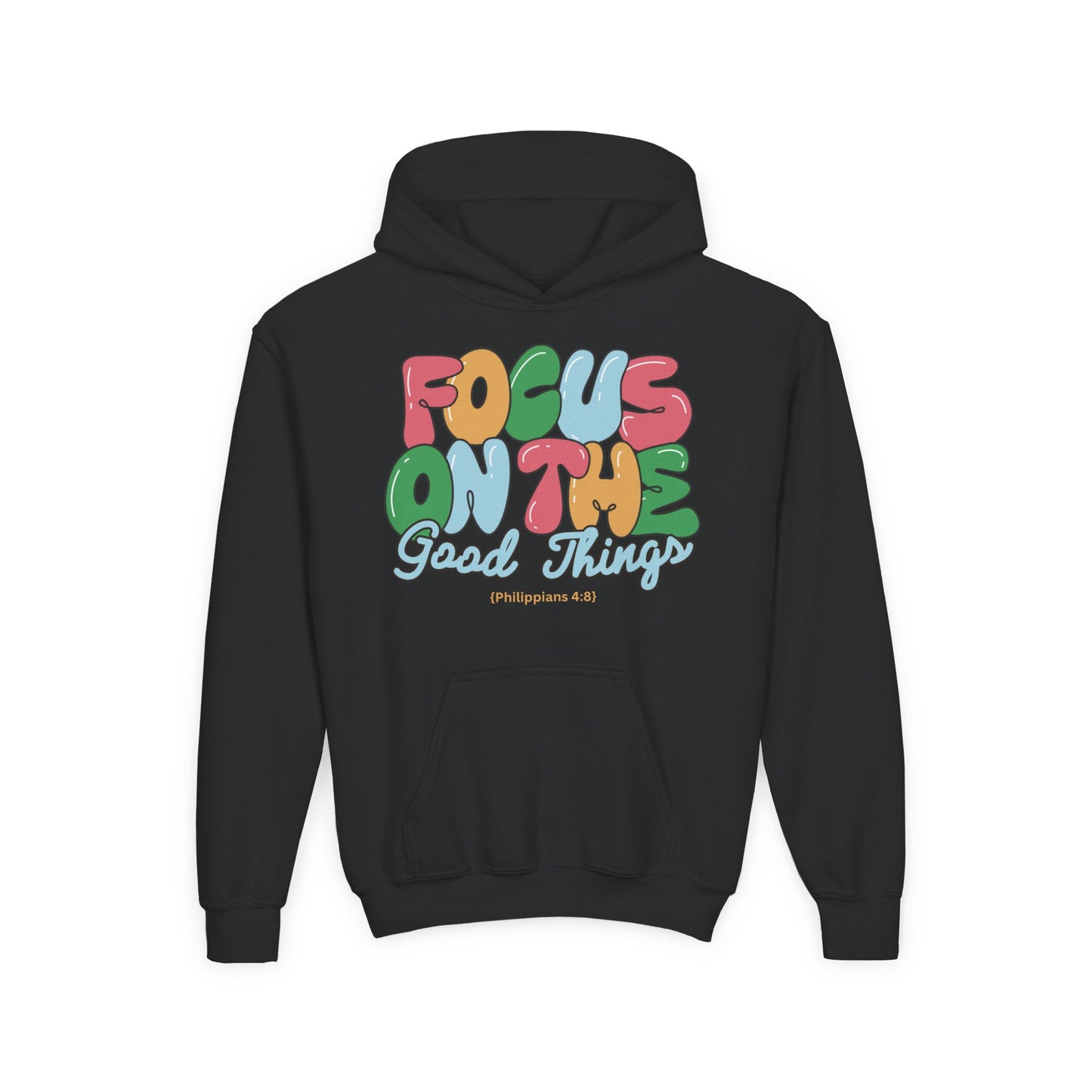 "Focus On The Good Things" Philippians 4:8 Youth Retro Hoodie