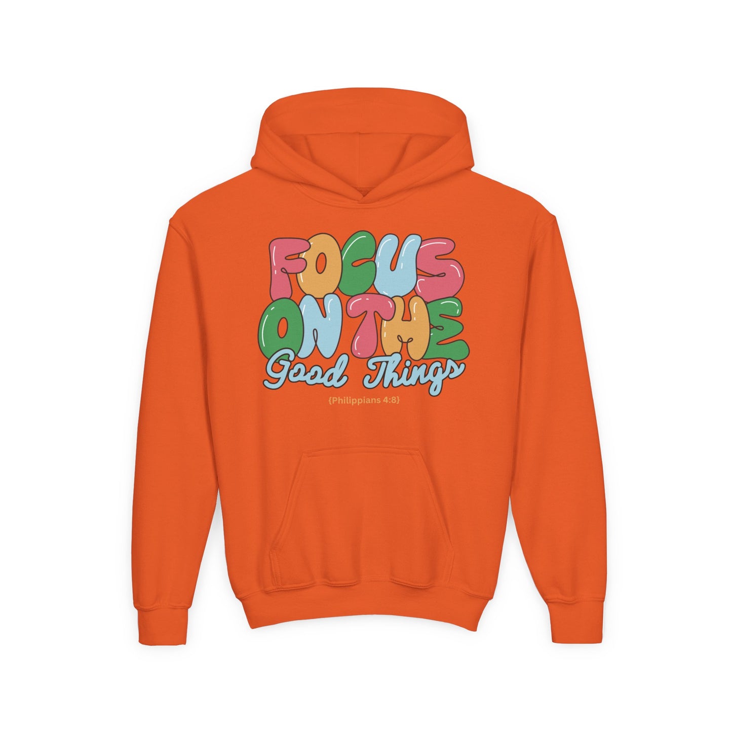 "Focus On The Good Things" Philippians 4:8 Youth Retro Hoodie