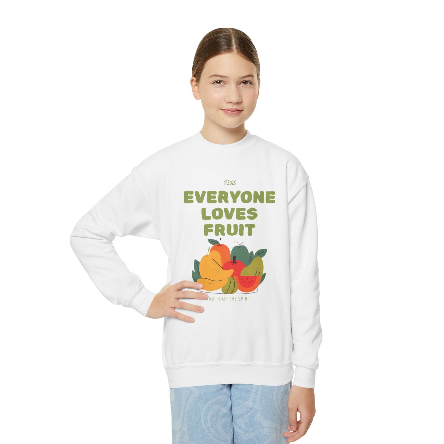 "Everyone Loves Fruit" Galatians 5:22-23 Youth Crewneck Sweatshirt