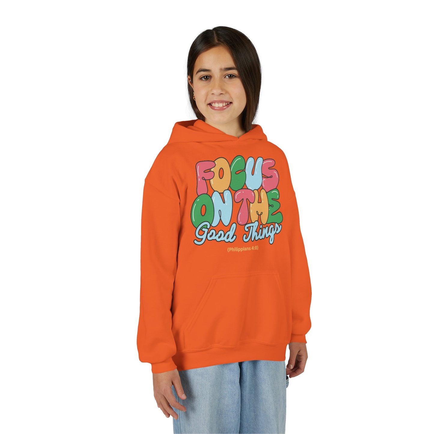 "Focus On The Good Things" Philippians 4:8 Youth Retro Hoodie
