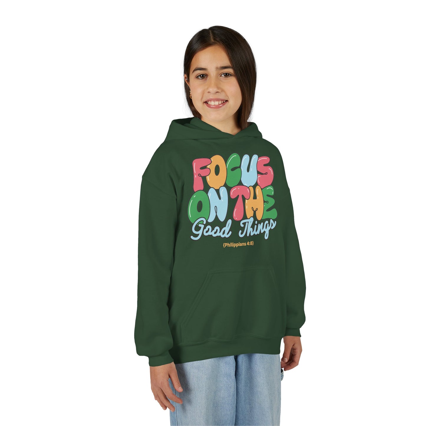"Focus On The Good Things" Philippians 4:8 Youth Retro Hoodie