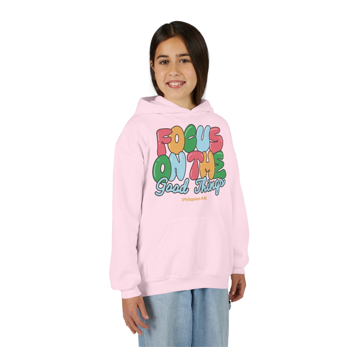 "Focus On The Good Things" Philippians 4:8 Youth Retro Hoodie