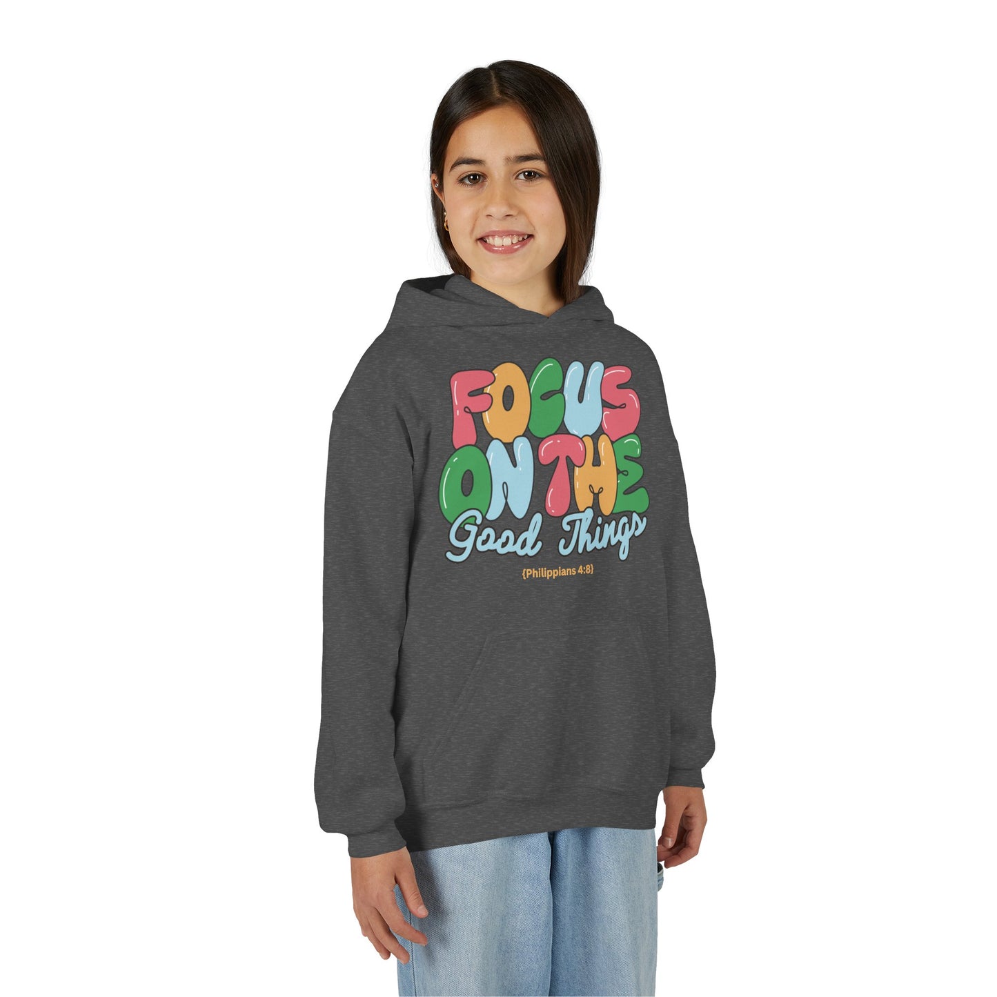 "Focus On The Good Things" Philippians 4:8 Youth Retro Hoodie