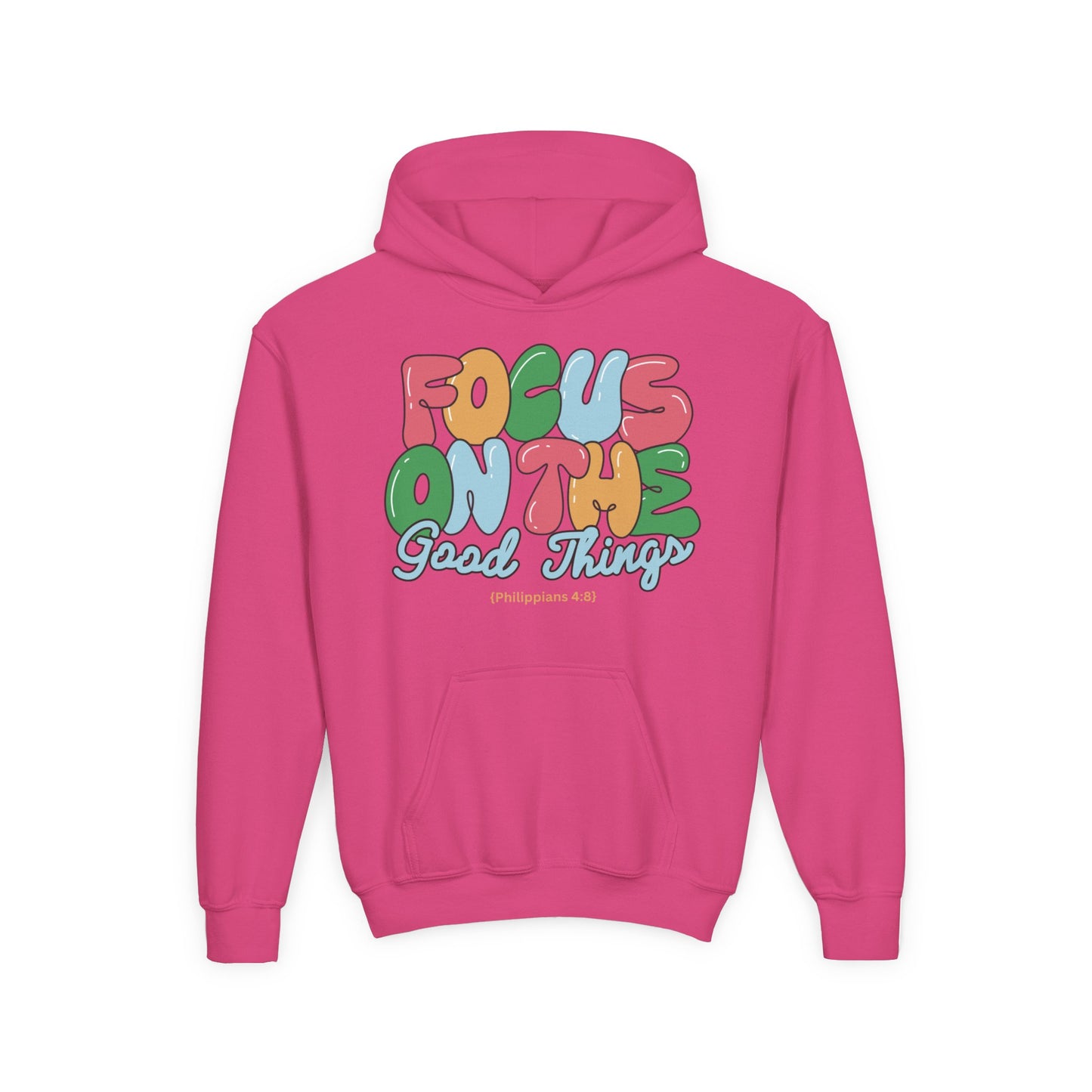 "Focus On The Good Things" Philippians 4:8 Youth Retro Hoodie