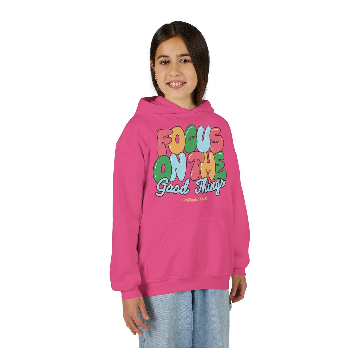 "Focus On The Good Things" Philippians 4:8 Youth Retro Hoodie