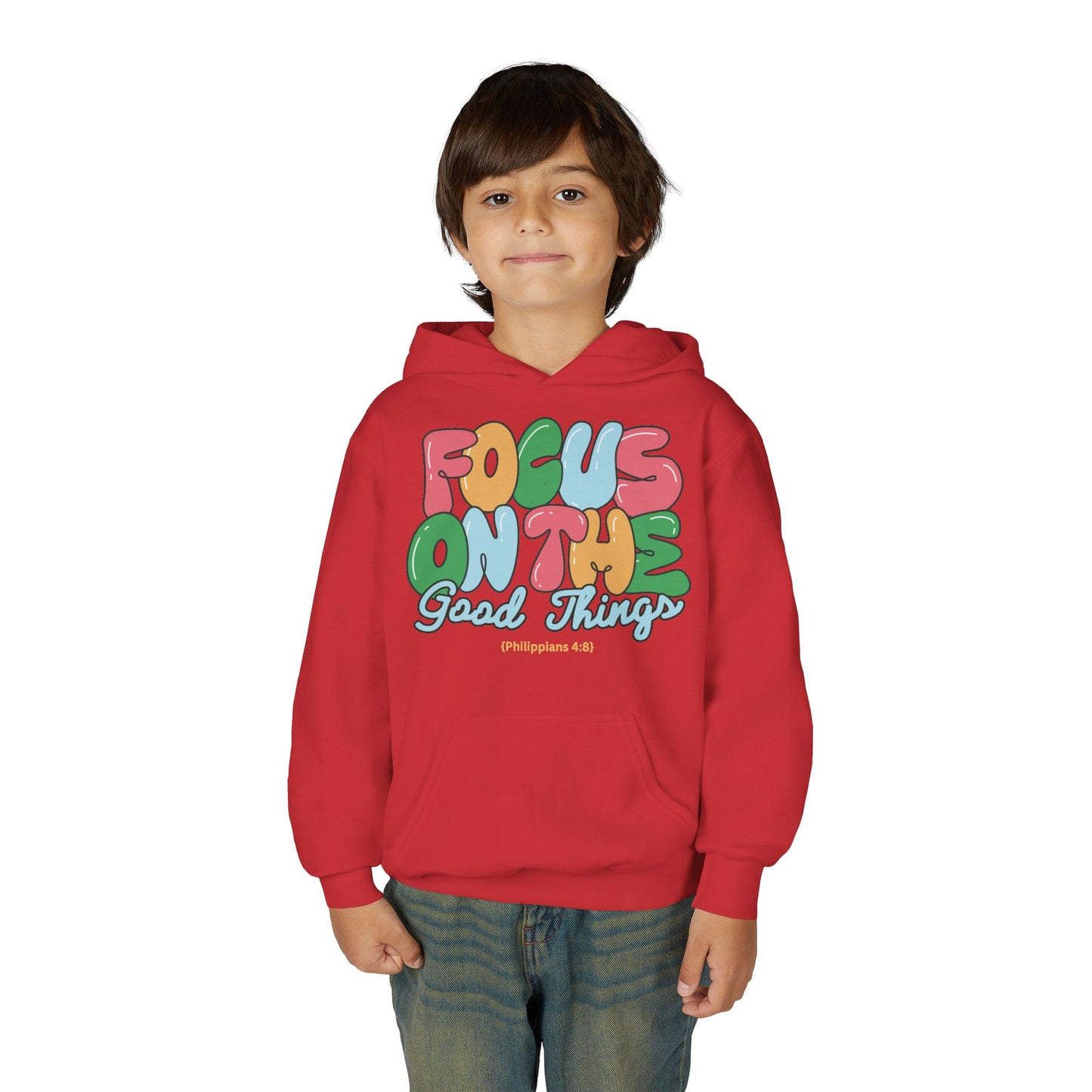 "Focus On The Good Things" Philippians 4:8 Youth Retro Hoodie