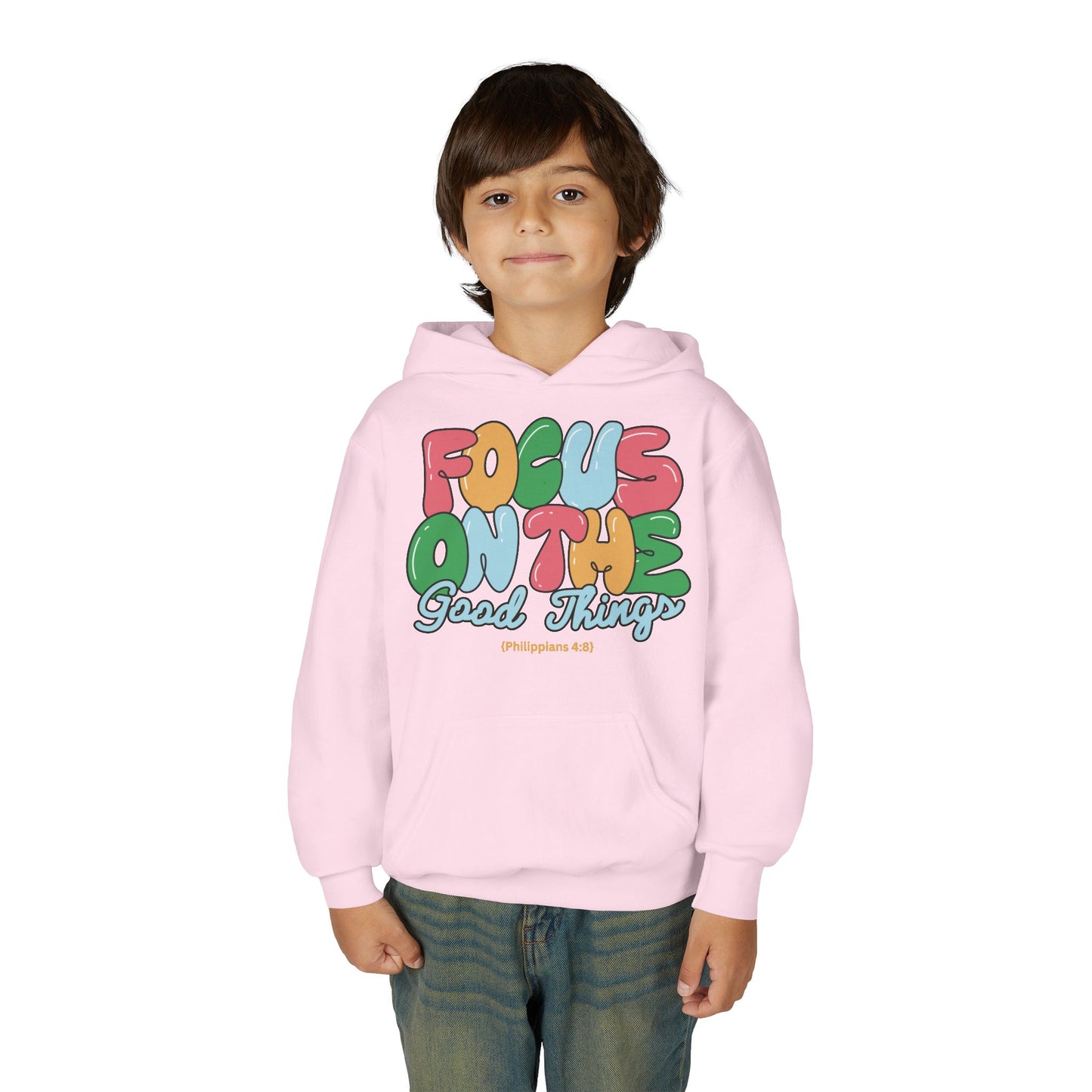 "Focus On The Good Things" Philippians 4:8 Youth Retro Hoodie