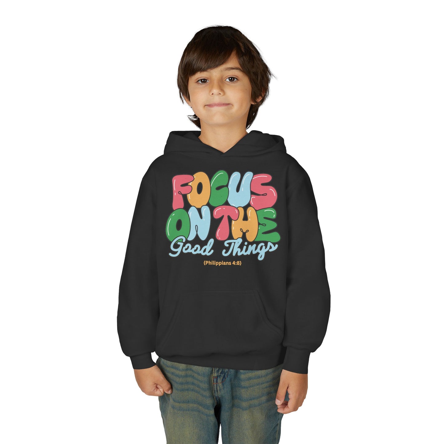 "Focus On The Good Things" Philippians 4:8 Youth Retro Hoodie