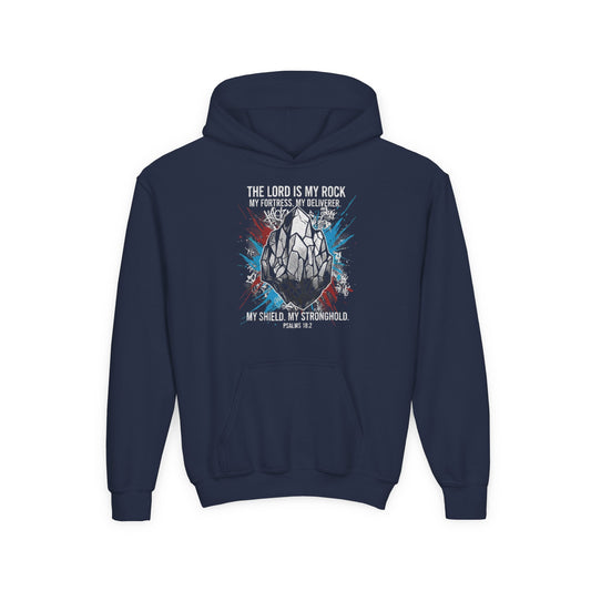 "The Lord Is My Rock" Psalm 18:2 Youth Hoodie