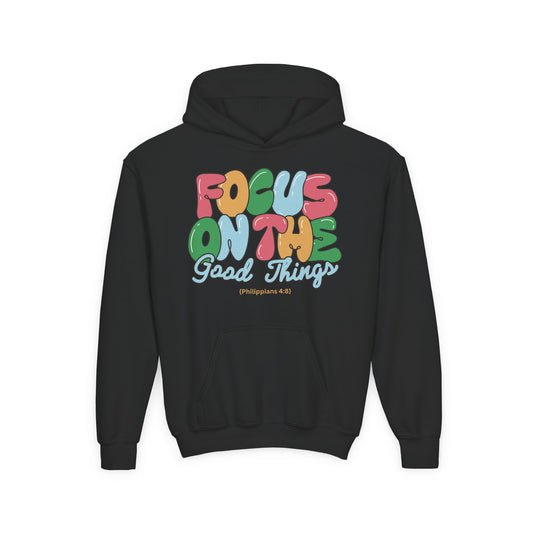 "Focus On The Good Things" Philippians 4:8 Youth Retro Hoodie