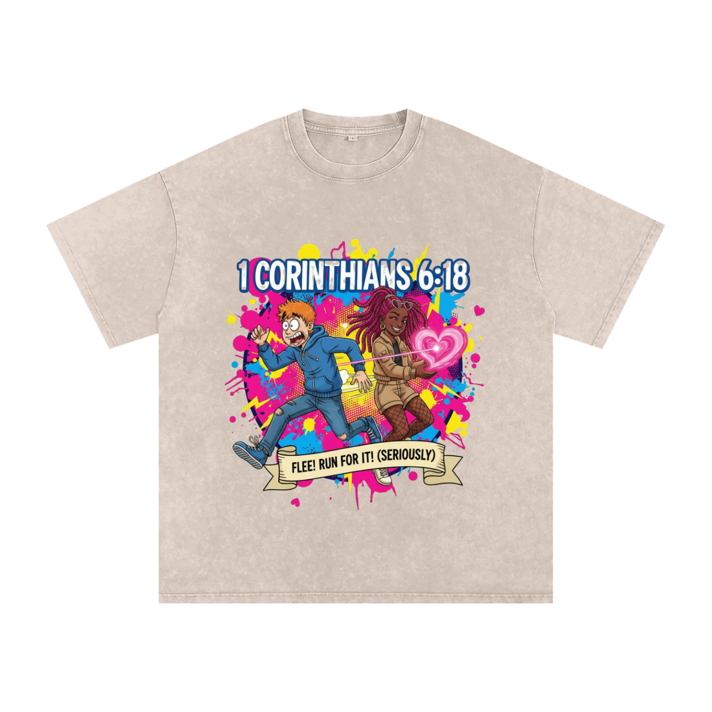The "FLEE! Run For It" Snow Washed Oversized Tee
