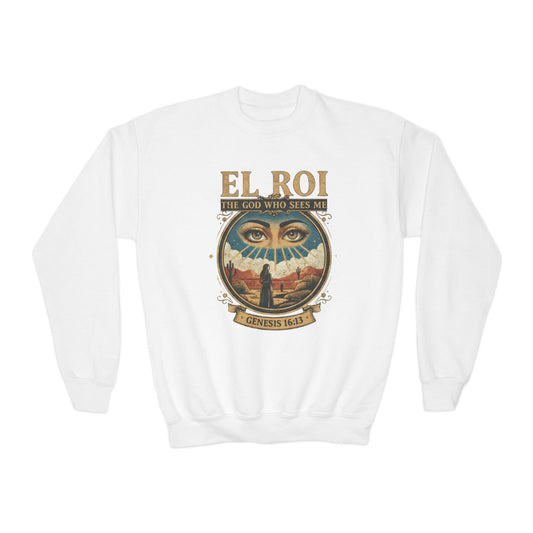 "El Roi: The God Who Sees Me" Genesis 16:13 Youth Crewneck Sweatshirt