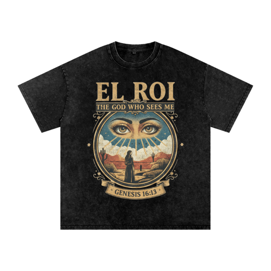 The "EL ROI: The God Who Sees Me" Snow Washed Oversized Tee