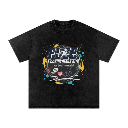 The "FLEE! Holy Run" Snow Washed Oversized Tee No7