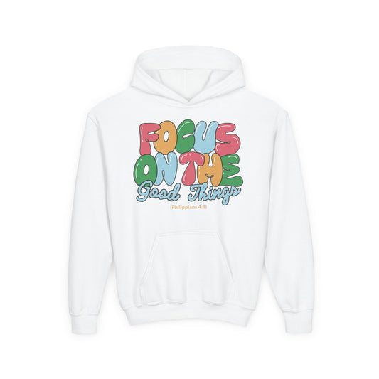 "Focus On The Good Things" Philippians 4:8 Youth Retro Hoodie