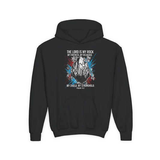 "The Lord Is My Rock" Psalm 18:2 Youth Hoodie