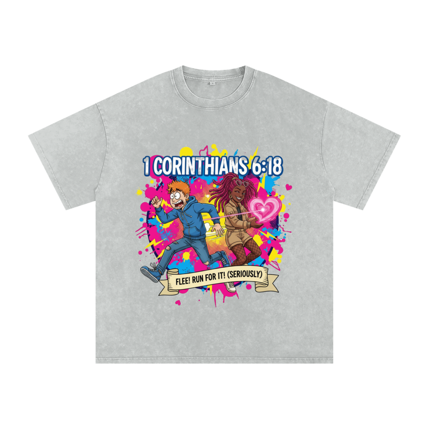 The "FLEE! Run For It" Snow Washed Oversized Tee