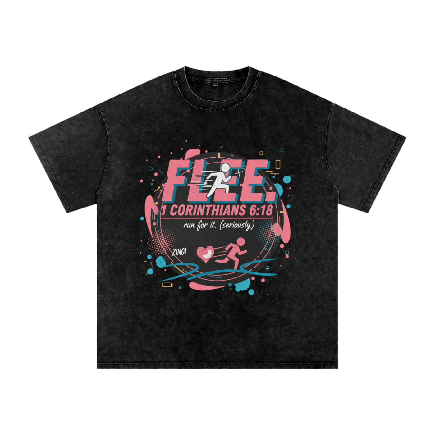 The "FLEE! Holy Run" Snow Washed Oversized Tee No8