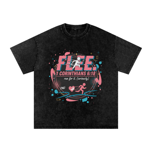 The "FLEE! Holy Run" Snow Washed Oversized Tee No8
